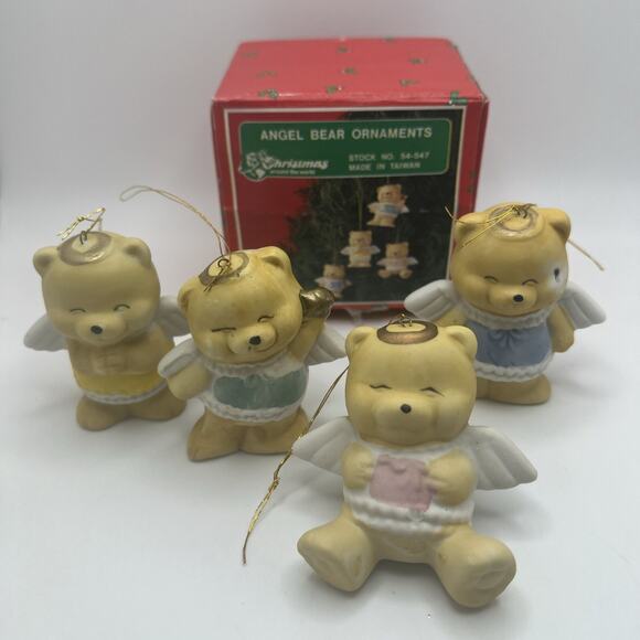 4 ANGEL BEAR ORNAMENTS CHRISTMAS AROUND THE WORLD CERAMIC ORNAMENTS 2.5” - Picture 1 of 3